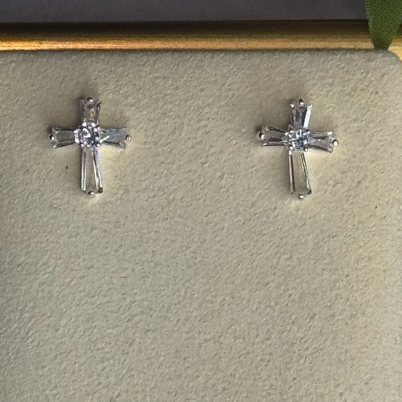 Crystal Cross Post Earrings In Silver Made with Swarovski Crystals - Picture 4 of 10